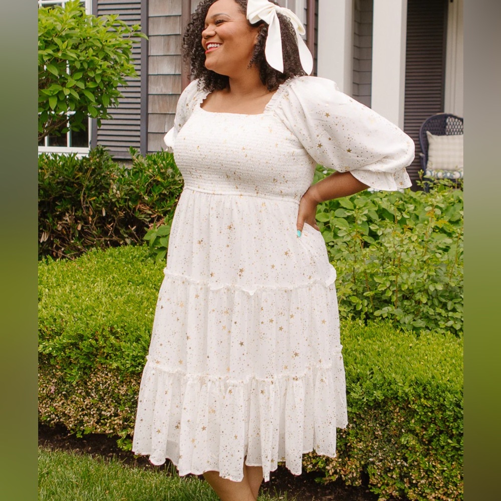 Ivy City Midsummer Nights Dress, white and gold